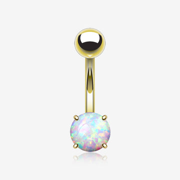 Golden Fire Opal Prong Set Basic Belly Button Ring-White Opal